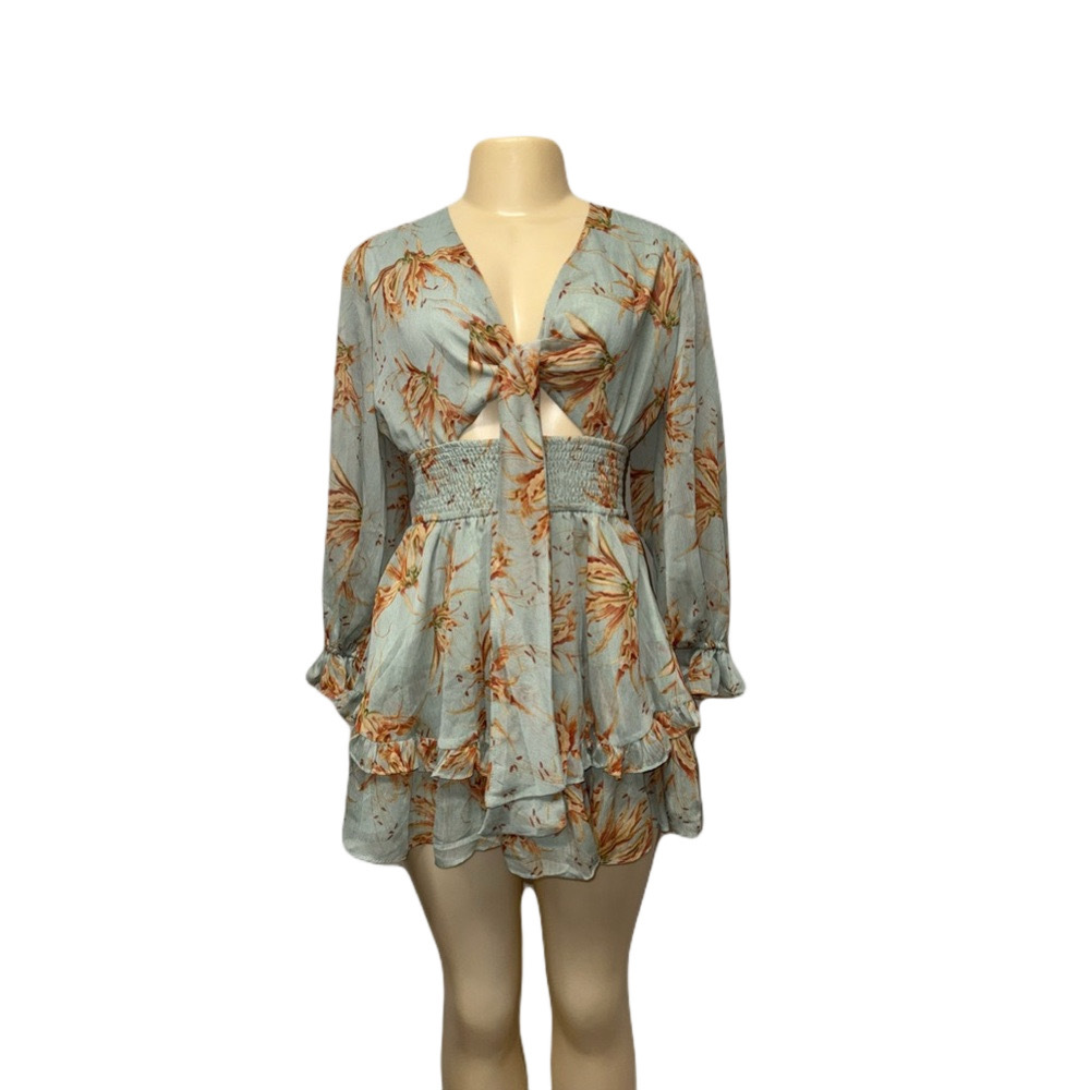 Selfie Leslie Elegant Blue and Brown Dress